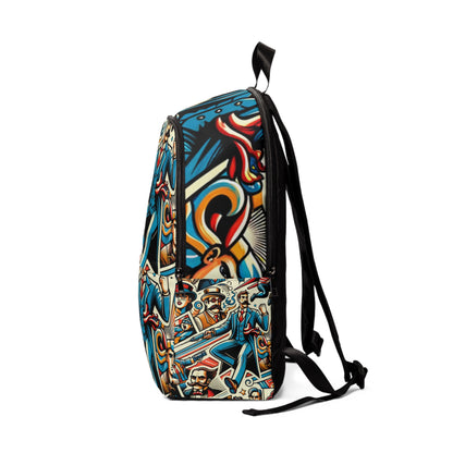 Close-up of the unique and vibrant patterns on the Chromatic Illusions Backpack by Dazzling Dreams Studio, reflecting playful fashion and nostalgia.