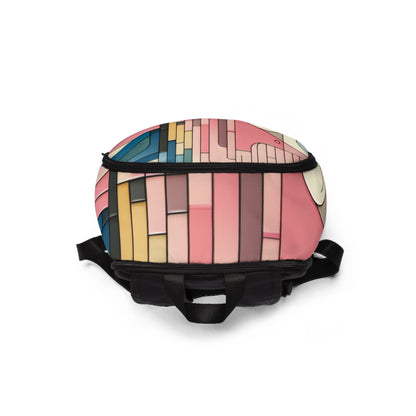 Side profile of the Contemporary Pastel Design Backpack, highlighting the adjustable padded straps designed for comfort, from Dazzling Dreams Studio.