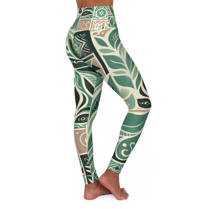 Thea Sinclair High-Waisted Yoga Leggings by Dazzling Dreams Studio featuring modern block prints in soft pastel green, designed for a flattering fit and stylish performance during workouts.