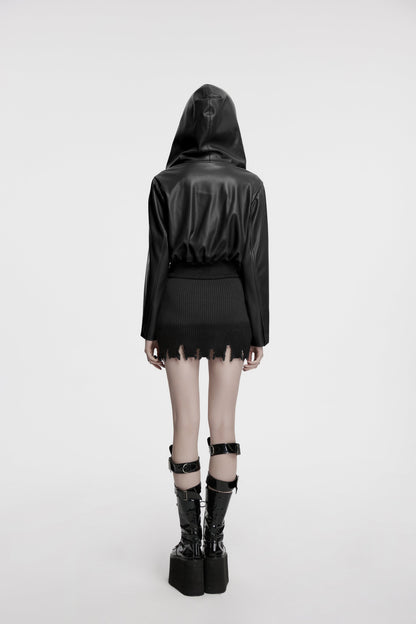 Back view of the Punk Rave Nyx Hooded Jacket highlighting the cinched waist design for a flattering silhouette, ideal for alternative fashion enthusiasts.