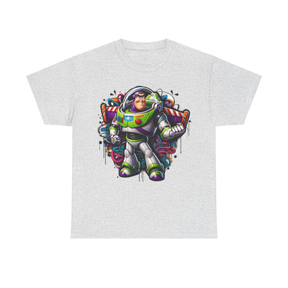 Buzz Lightyear Graffiti Unisex Graphic Tee featuring a vibrant space ranger design, set against an energetic graffiti background, showcasing premium craftsmanship and artistic flair.