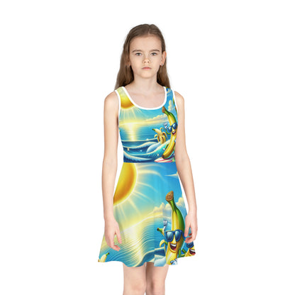 Beautifully crafted Tropical Banana Surfers Girls Sundress by Dazzling Dreams Studio, ideal for special occasions and outdoor adventures during summer.