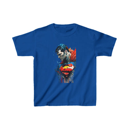 Unisex Kids Superman Cotton T Shirt Tee Youths Childs - Blue t-shirt with an eye-catching design of Superman, combining comfort and superhero style for kids.
