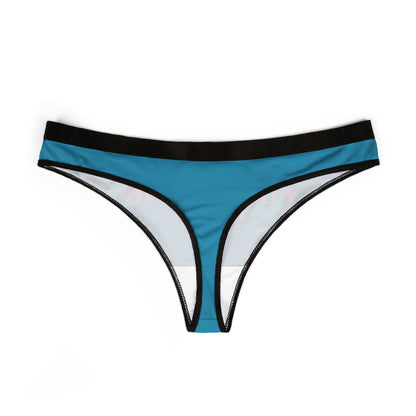 Luxury women's thong in blue with black trim, showcasing elegant design and stylish graphics for a sophisticated appeal.