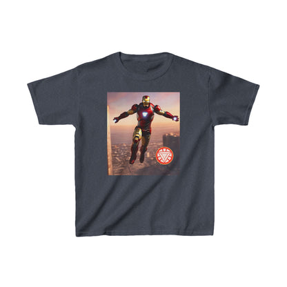 Kids Iron Man Heavy Cotton T-Shirt featuring a vibrant Iron Man graphic, perfect for young superhero fans.