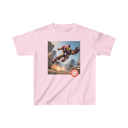 Kids Iron Man Printed Heavy Duty T-Shirt with Hulk Design in elegant pink, featuring the iconic Iron Man graphic for fashionable young fans.