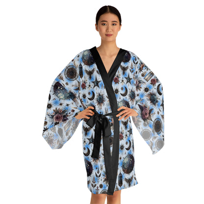Stylish Floral Kimono Robe showcasing a stunning celestial pattern, ideal for women's designer lounge wear. Designed for a chic and comfortable experience.