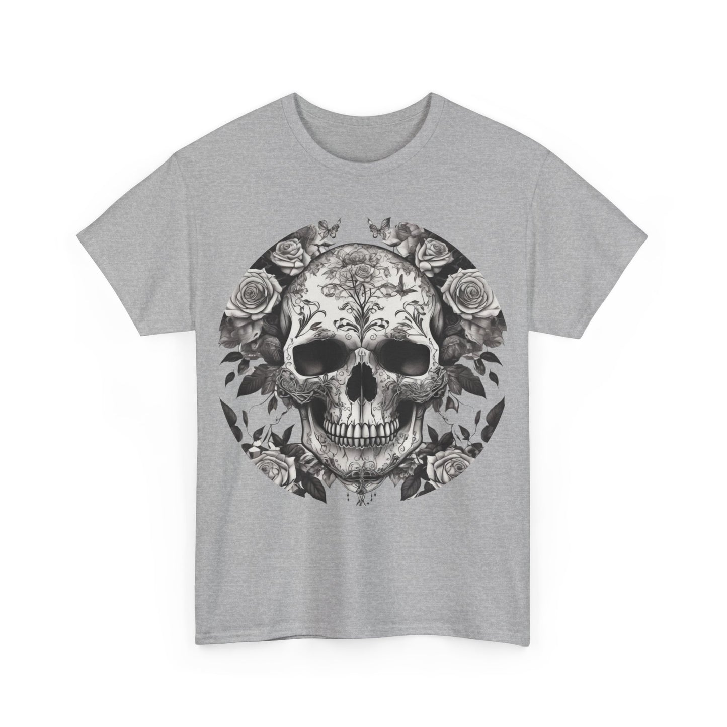 Skulls and Roses Cotton Tee, Unisex Graphic Shirt, 7 color choice