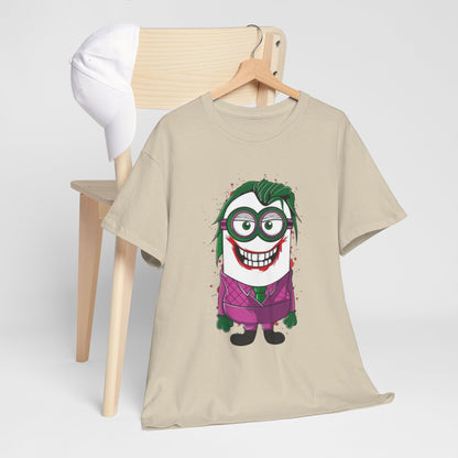 Men's Funny T Shirt showcasing a quirky Joker Minion design, making it a must-have for fans of both the Minions and DC Comics. Perfect for casual outings!