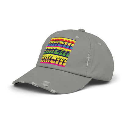 Unisex Distressed Paddleboarders Cap in elegant grey, showcasing artistic paddleboarding designs, providing chic sun protection for adventure enthusiasts.