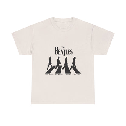 The Beatles Unisex Cotton Graphic Tee displaying the Iconic Abbey Road logo in an exquisite light cream shade. Ideal for those seeking comfort and style, celebrating musical greatness.