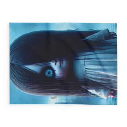 Decorative and Warm Halloween Samara The Ring Spooky Arctic Fleece Blanket displayed with a haunting character design, perfect for adding a luxurious touch to your Halloween decor.