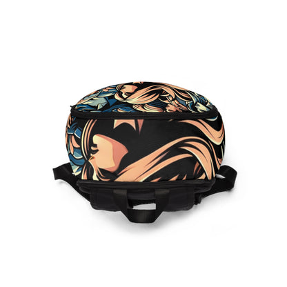 Dazzling Dreams Studio Cosmopolitan Canvas Backpack featuring vibrant pop art and unique cartoon designs, perfect for stylish functionality.
