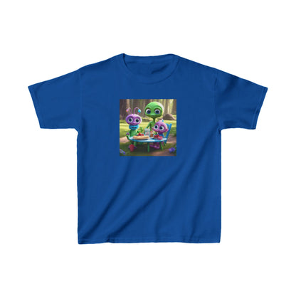 Kids Cute Aliens Heavy Cotton T-Shirt featuring cute aliens, a perfect choice for children's fashion. Shown here in an eye-catching turquoise.