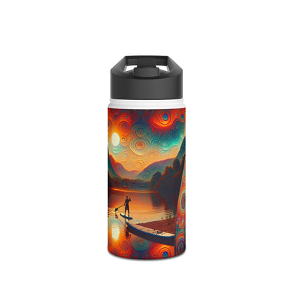 Fantasy Paddleboarding Stainless Steel Water Bottle featuring a vibrant landscape design with a paddleboarder on serene waters, ideal for luxury hydration during outdoor adventures.