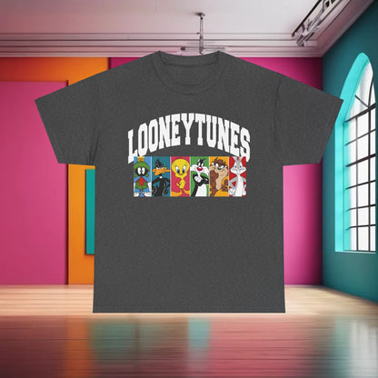 Looney Tunes Graphic T-Shirt Urban Unisex Cotton Tee in a deep grey hue, highlighting classic characters in a chic design, perfect for high-end casual wear.