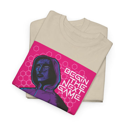 Elegant Squid Game Unisex Men’s Women’s Graphic Cotton Funny T-Shirts presented in a folded display, showcasing the unique design and vibrant colours, perfect for fashion-forward individuals.