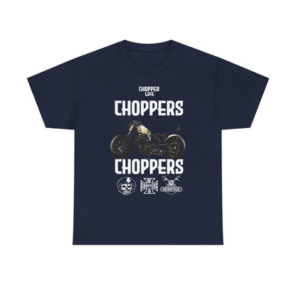 Noble navy men's T-shirt adorned with an eye-catching 'CHOPPERS' graphic design, reflecting the essence of chopper culture for discerning motorbike lovers.