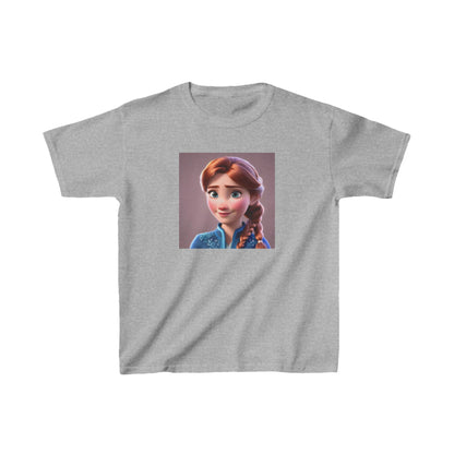 Kids Frozen Anna Heavy Cotton T-Shirt in elegant grey featuring a charming print of Anna, designed for comfort and fashion.