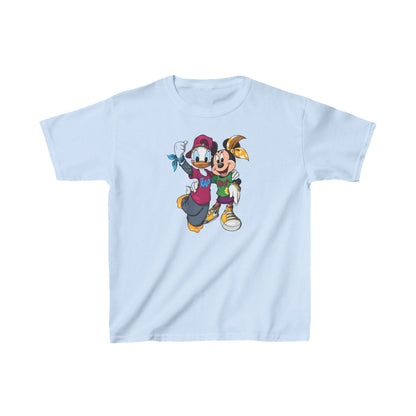 Child's Daisy Duck & Minnie Mouse Graphic Unisex Tee Shirt Kids in pastel blue, illustrating a trendy pop-culture aesthetic with cheerful characters.