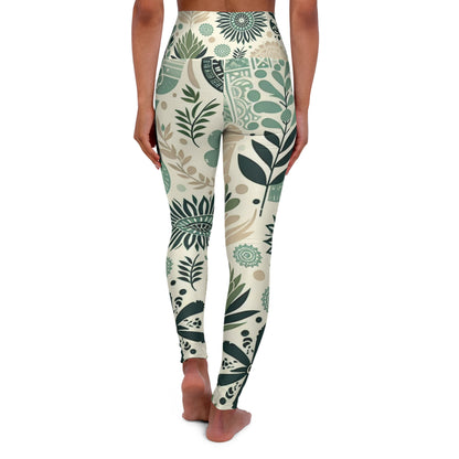 Back view of Leilani Beaumont High-Waisted Yoga Leggings with elegant pastel green designs, perfect for fashion-forward fitness enthusiasts.