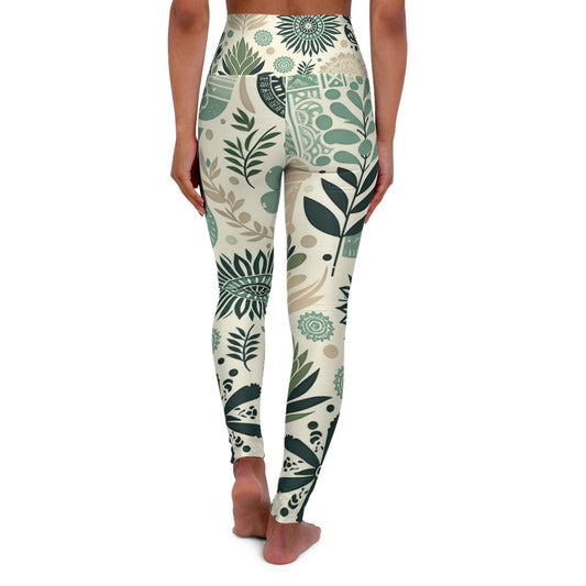 Close-up of the soft, breathable fabric of Leilani Beaumont high-waisted yoga leggings, featuring unique pastel green designs by Dazzling Dreams Studio, perfect for comfort and style.