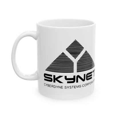 Skynet Cyberdyne Systems Logo Ceramic Mug – 11oz Retro Sci-Fi Office Mug showcasing a striking logo design, perfect for embracing futuristic elegance in your workspace.