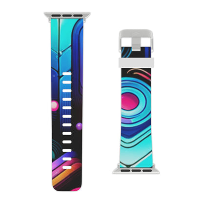 Vibrant Neon Abstract Apple Watch Band showcasing urban chic design by Dazzling Dreams Studio, featuring electric blues and radiant pinks for a stylish accessory.