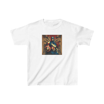 Luxury Kids Captain America Heavy Cotton T-Shirt in classic white, featuring the iconic superhero design for stylish young fans.