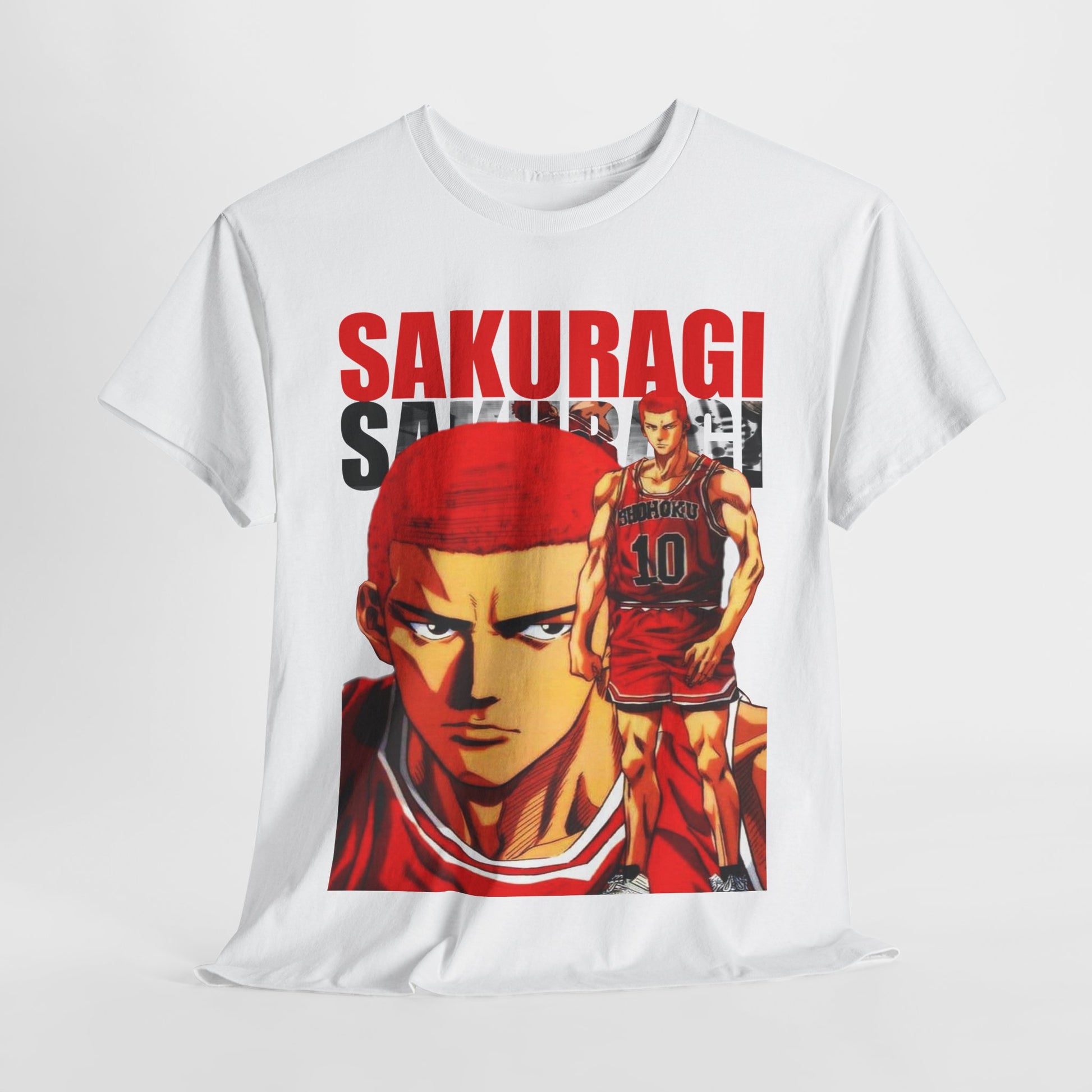 Luxurious anime t-shirt showcasing Sakuragi from Slam Dunk in dynamic pose, perfect for fans looking to elevate their wardrobe.
