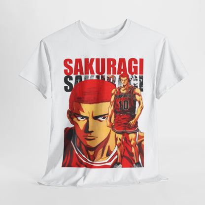 Luxurious anime t-shirt showcasing Sakuragi from Slam Dunk in dynamic pose, perfect for fans looking to elevate their wardrobe.