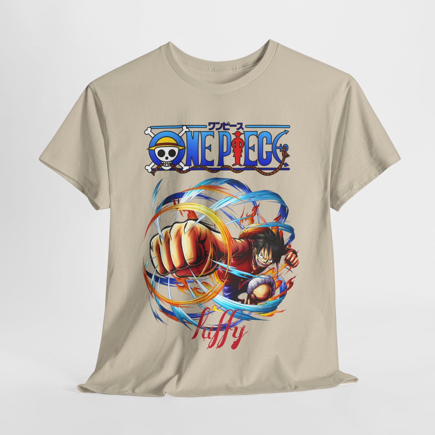 Luxurious men’s beige graphic t-shirt featuring a dynamic illustration inspired by adventure, showcasing vibrant colours and a powerful character in action.