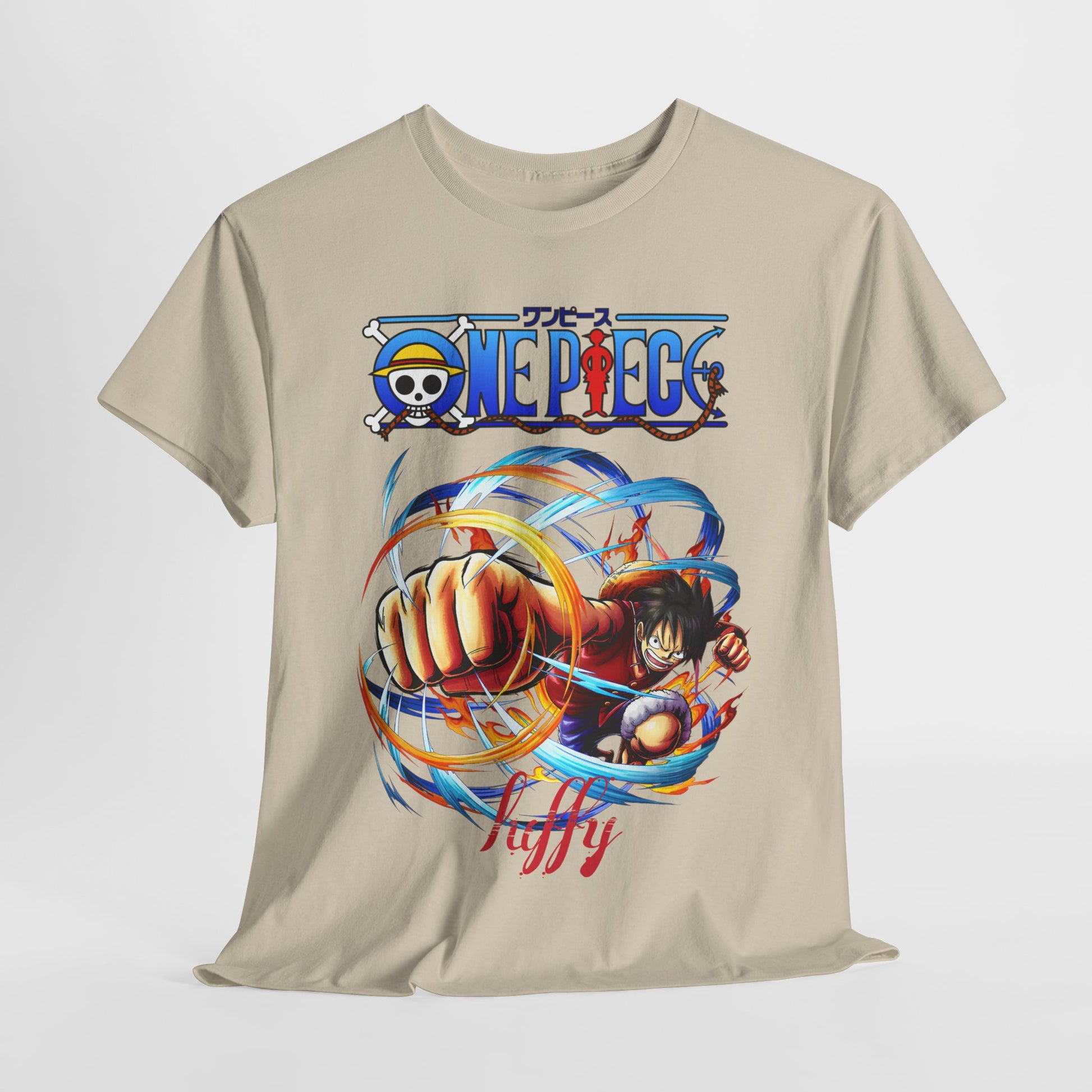 Luxurious men’s beige graphic t-shirt featuring a dynamic illustration inspired by adventure, showcasing vibrant colours and a powerful character in action.