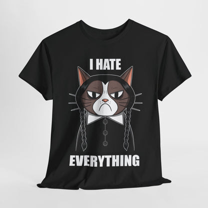 I Hate Everything graphic t-shirt featuring a stylized Grumpy Cat design, perfect for urban street fashion.