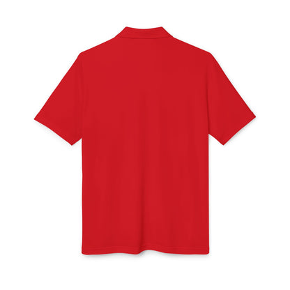 Classically styled back view of a striking red Adidas Unisex Performance Polo Shirt made from 100% recycled polyester, providing essential UPF 50+ protection for an active lifestyle.