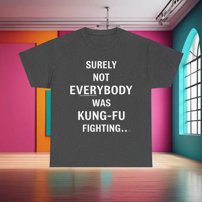 Chic charcoal grey ‘Kung Foo Fighting’ Graphic T-Shirt with striking typography, designed for the discerning fashionista.