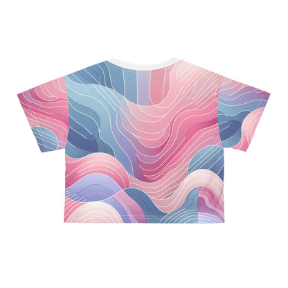 Fashion flat lay of the Pastel Euphoria Gradient Crop Top by Dazzling Dreams Studio, artfully arranged with complementary pastel accessories and stylish footwear.