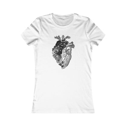 Floral Heart Sexy Women's Graphic Cotton Funny T Shirt Tee featuring an intricate anatomical heart design adorned with elegant floral elements, set against a classic white background for a stylish and unique look.