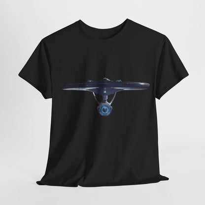 USS Enterprise Star Trek Graphic Unisex T Shirt Tee in black featuring a detailed illustration of the iconic starship, perfect for fans of the legendary franchise.