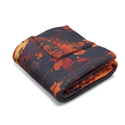 The rolled Decorative and Warm Halloween Spooky Arctic Fleece Blanket displaying a vibrant and detailed illustration of Halloween motifs, perfect for adding an elegant touch to your home this season.