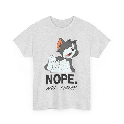 Front view of the Tom & Jerry Unisex Graphic Tee: NOPE Cat Print, highlighting the playful design featuring Tom the cat.
