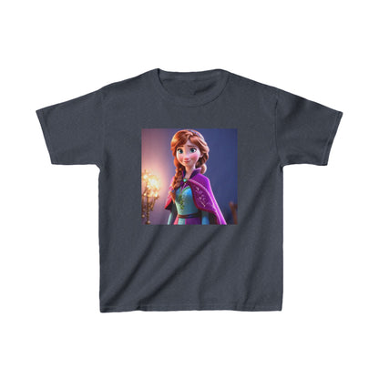 Kids Frozen Anna Heavy Cotton T-Shirt in charcoal grey, showcasing the enchanting character Anna from Disney's Frozen, designed for luxury and comfort.