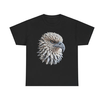 Eagle Vision Unisex Cotton Graphic Tee showcasing a luxury nature-inspired design featuring an intricate eagle head sculpture print, crafted from folded paper, emphasizing artistry and comfort.
