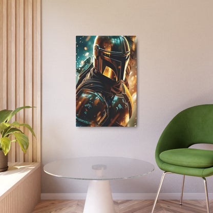 Elegant Mandalorian Star Wars Metal Art Poster showcasing the iconic character, perfect for adding a luxurious touch to any modern interior.