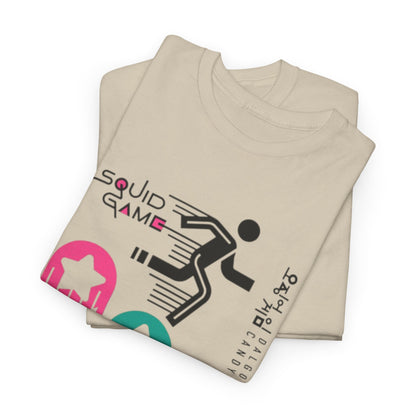 Premium Squid Game graphic T-shirt laid flat, highlighting its stylish design and soft fabric, perfect for discerning fashion lovers.