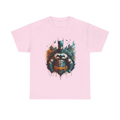 Elegant pink unisex graphic tee adorned with a dynamic Batman illustration, perfect for fans of bold fashion, from the 'Unleash the Power of Gotham: Batman Graphic Unisex Graphic Tee Shirt' line.