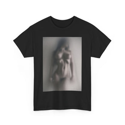 Chic black t-shirt with an intriguing graphic design of an abstract nude figure, ideal for fashion-forward individuals seeking to make a statement.