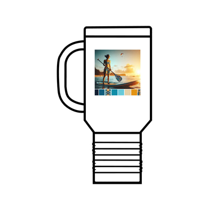 Fantasy Paddleboarding Insulated 40Oz Travel Mug showcased in a stylish design with an illustration of a paddleboarder, perfectly blending luxury and adventure in premium stainless steel.