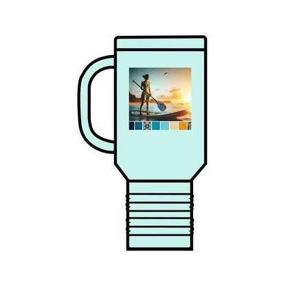Fantasy Paddleboarding Insulated 40Oz Travel Mug in sophisticated mint green showcasing an exquisite paddleboarding image, designed for premium hydration.