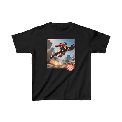 Stylish Kids Iron Man Printed Heavy Duty T-Shirt showcasing striking Iron Man graphics, ideal for adventurous children, offered in 16 stunning colour options.